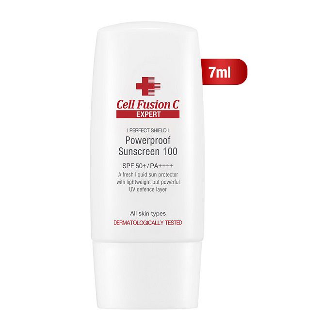 review chong nang Cell Fusion C Màu Đỏ Power-proof Sunscreen 100 Spf50+, Pa++++ 